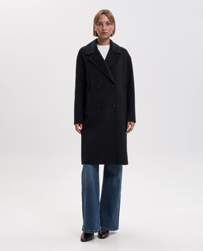 Twinset Black double-breasted coat with wool 262TP2011