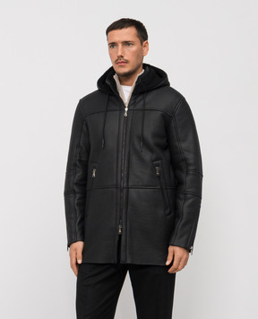 Cashmere&Whiskey Black sheepskin coat with hood DF795