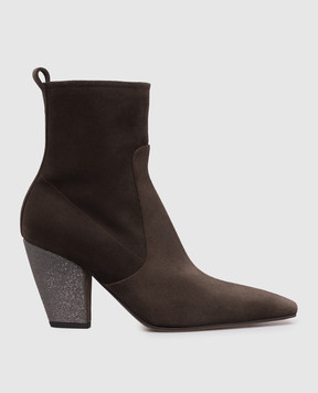 Brunello Cucinelli Brown suede ankle boots with monil chain MZSFC2600P