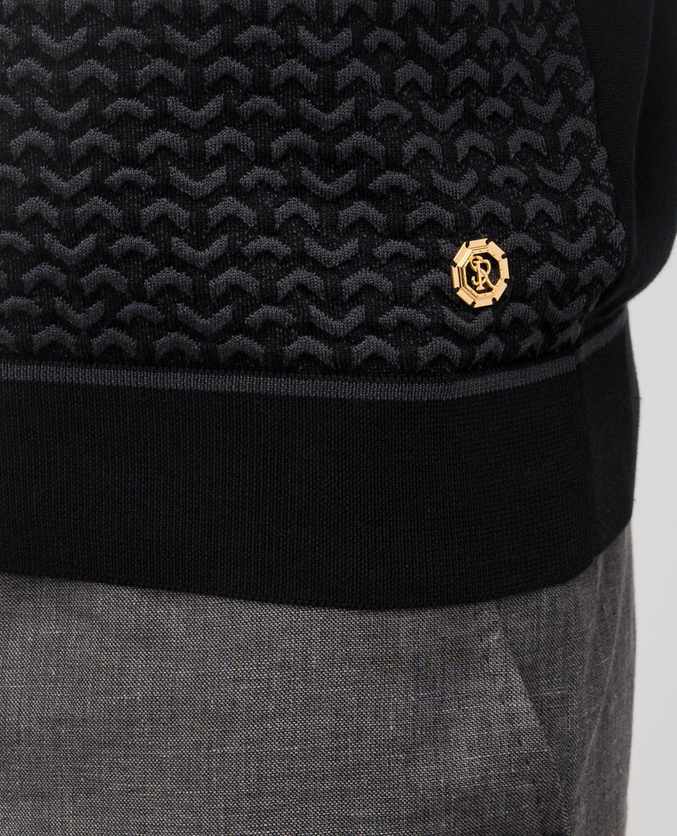 

Black polo shirt with patterned silk Stefano Ricci