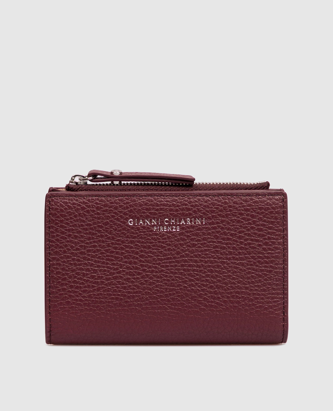 Burgundy leather wallet with logo print
