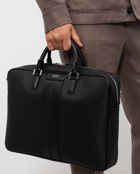 Serapian Black leather briefcase with logo print SRSTSMLL739740ACG2