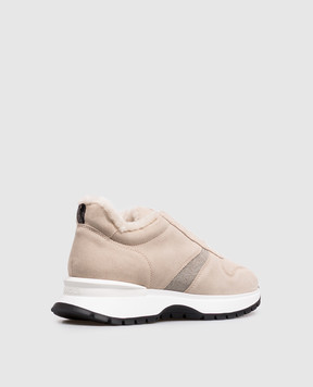 Doucal's Beige suede sneakers with fur DD8931WHINPM730
