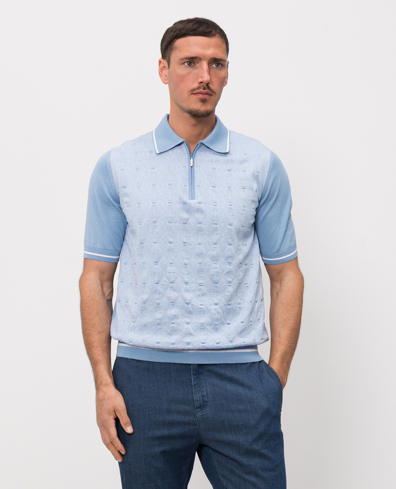 

Blue polo shirt with pattern Castangia dal 1850, Light blue