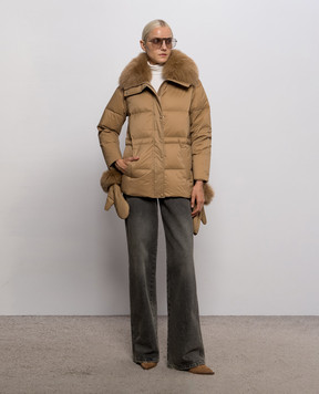 Yves Salomon Army Brown down jacket with fox fur 27WFV02072U06W