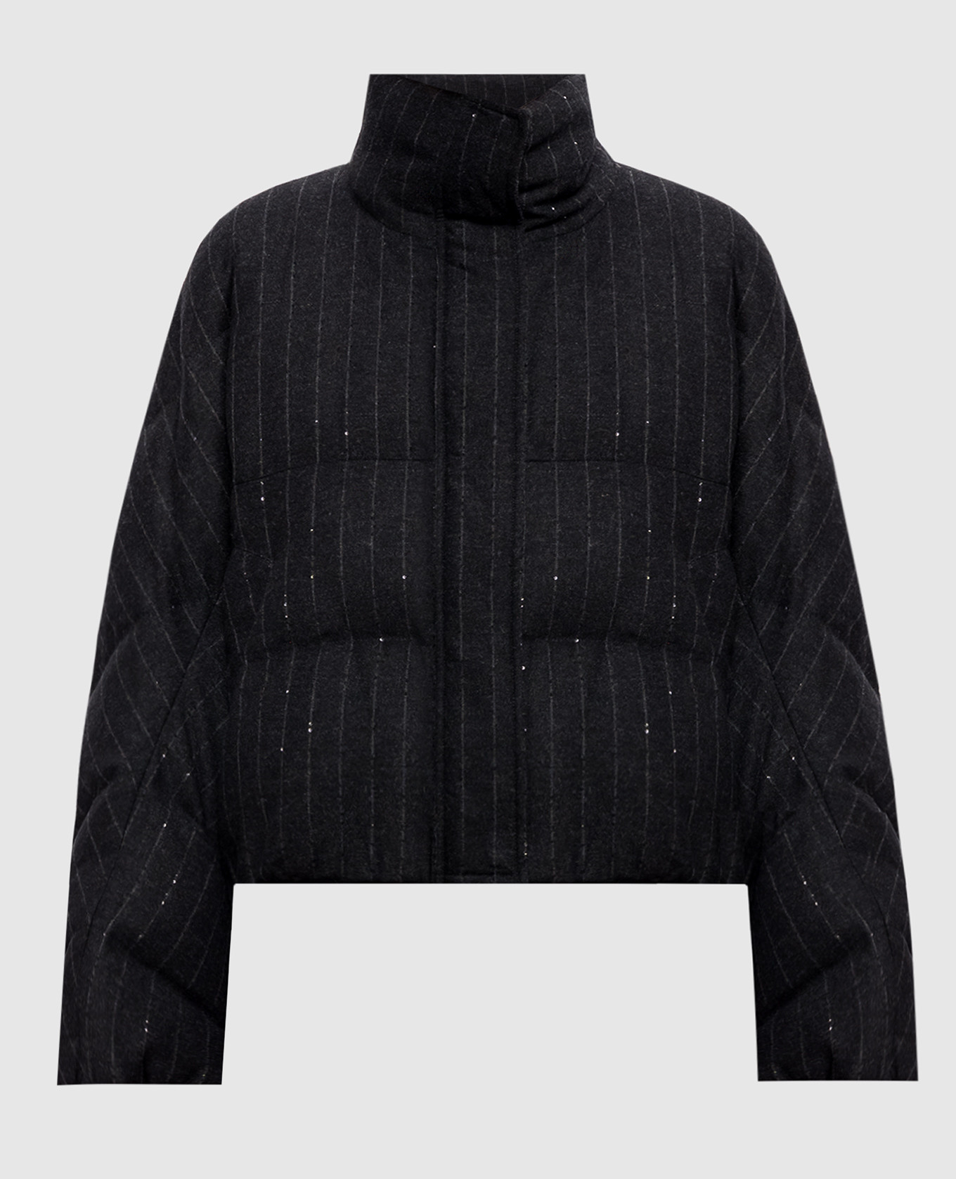 Grey down jacket with striped wool