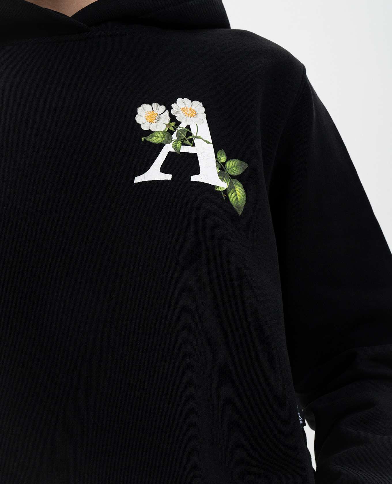 Black hoodie with floral logo print Palm Angels 5