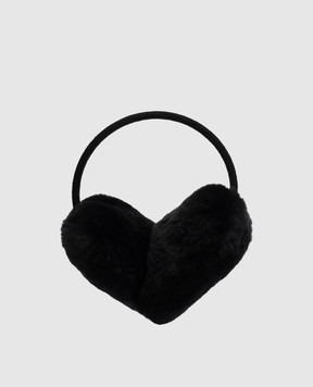 Yves Salomon Enfant Children's black rabbit fur headphones 24WEA008XXREXX
