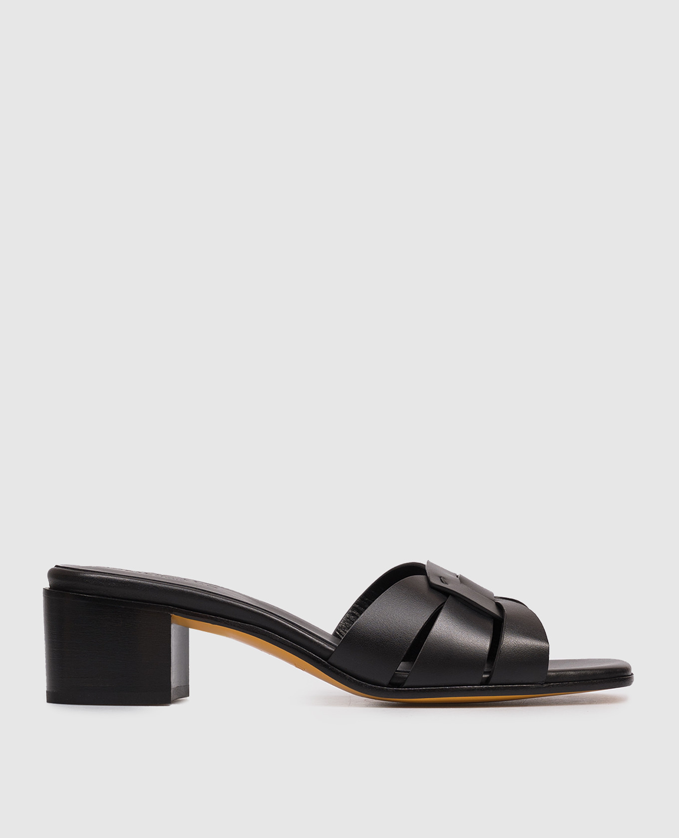 Black leather mules