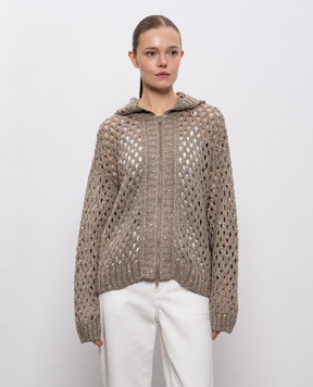 Brunello Cucinelli Brown openwork cardigan with silk and linen MEA338206P