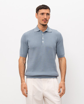 Brunello Cucinelli Blue ribbed polo shirt M29400025
