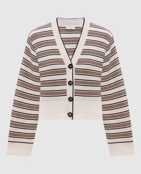 Brunello Cucinelli Beige striped cardigan with lurex MAZ263806P