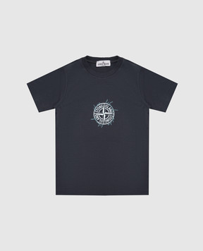Stone Island Children's blue T-shirt with embroidered emblem L1S162100011S036968