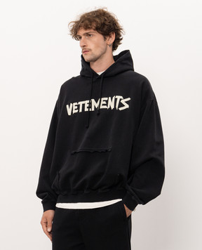 Vetements Black hoodie with logo print MH27HD149Bm