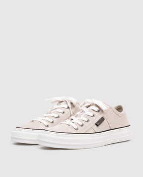 Brunello Cucinelli Gray suede sneakers with a monil chain MZSFG3221