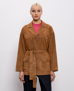 Simonetta Ravizza Ivan brown suede jacket with belt S06JA405S1SY