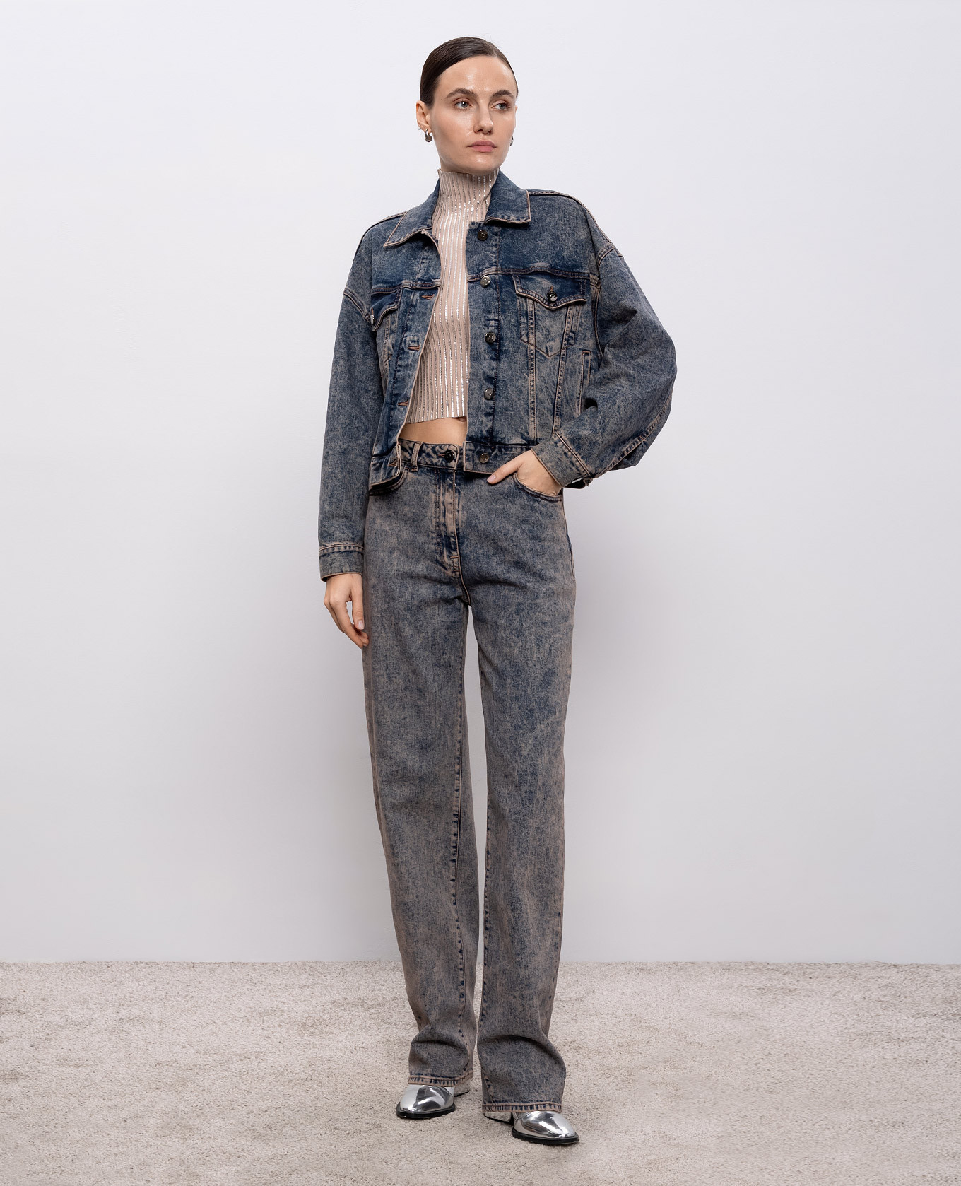 

Beige ribbed top Peserico