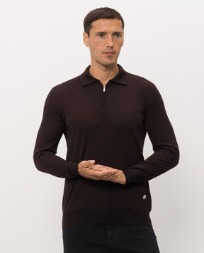 Bertolo Cashmere Brown wool and silk polo shirt with zipper 900837000006