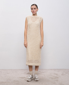Peserico Beige openwork midi dress with alpaca wool E82090F0309208