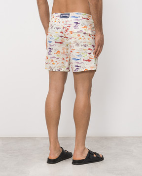 Vilebrequin Pescador Ivory Swim Shorts with Watercolor Print MOOEB128