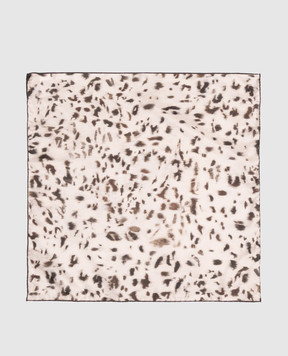 Brunello Cucinelli Beige silk scarf with animal print MFOU0003