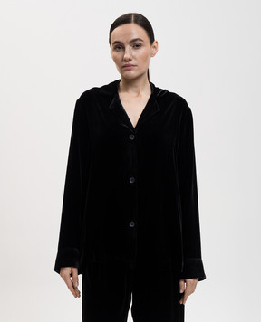 Asceno Calabasas Black Velvet Pajama Shirt with Silk T087F40C01