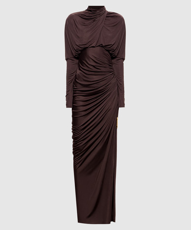 Braunes Maxikleid mit Drapierung