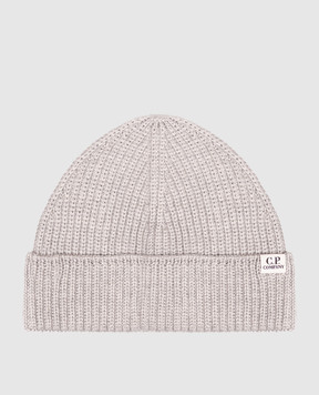 C.P. Company Gray wool beanie hat with patch MAC137A005509A