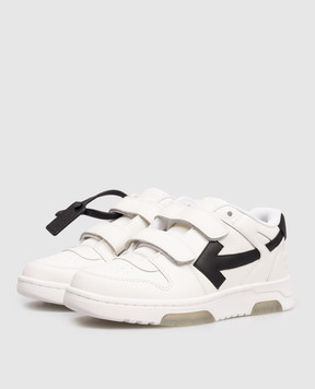 Off-White Out Of Office Kids White Leather Sneakers with Logo OBIA008C99LEA002