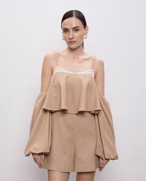 Twinset Beige linen jumpsuit with removable sleeves 261TF2100