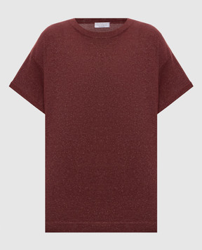 Brunello Cucinelli Burgundy cashmere and silk t-shirt with lapels M41810000P
