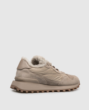 Brunello Cucinelli Combined sneakers with fur and logo patch MZSFG3381