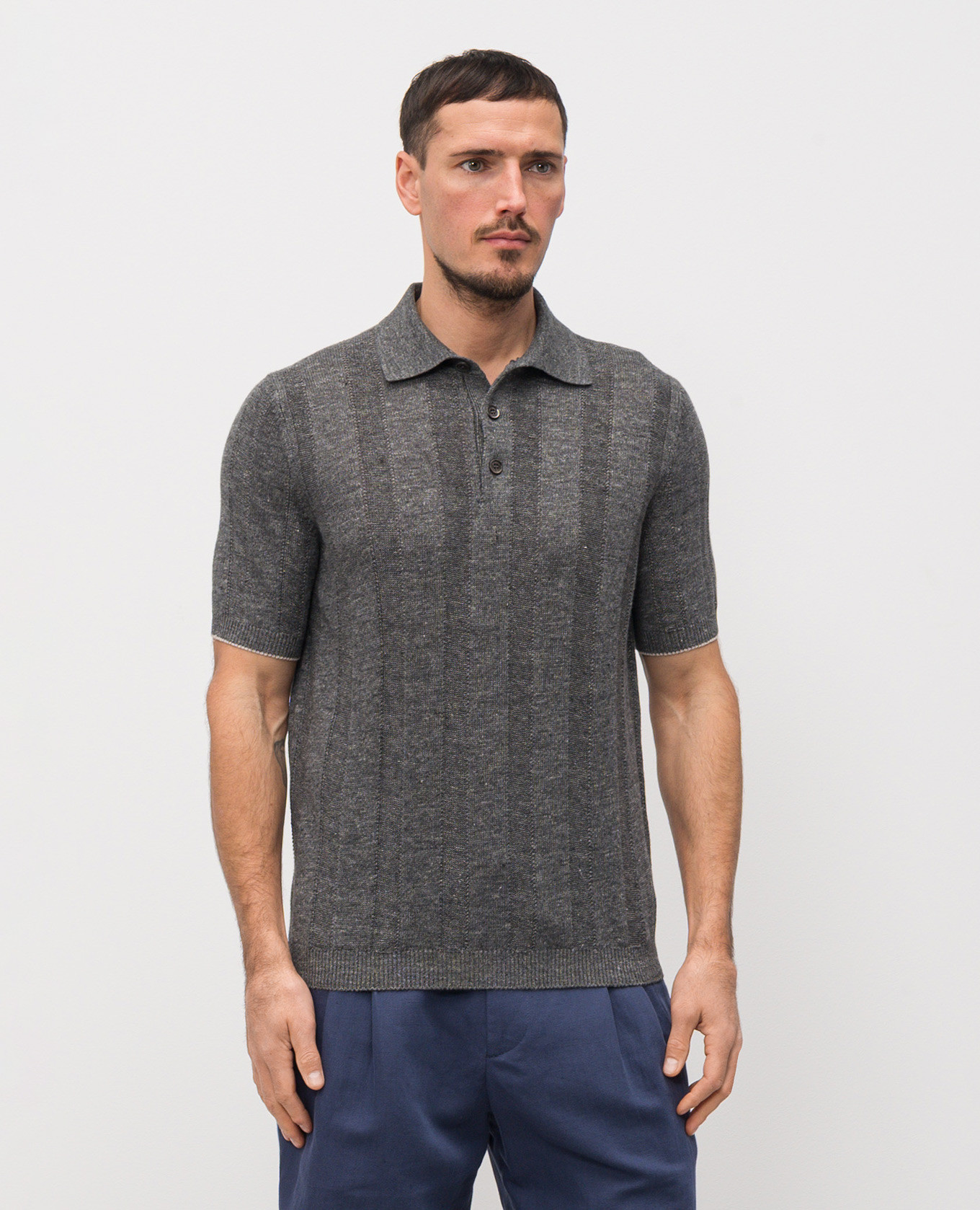 

Grey polo with linen Brunello Cucinelli