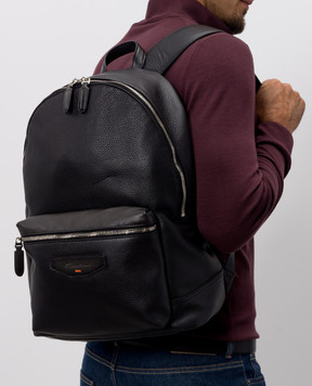 Santoni Black leather backpack with logo UIBBA3131TRAPMN