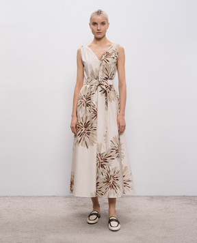Brunello Cucinelli Beige floral print midi dress MQ197A5092