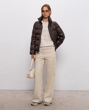 Peserico Brown quilted down jacket with monil chain A2412702200