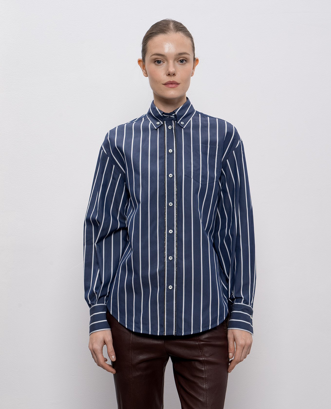 

Blue striped silk shirt Brunello Cucinelli
