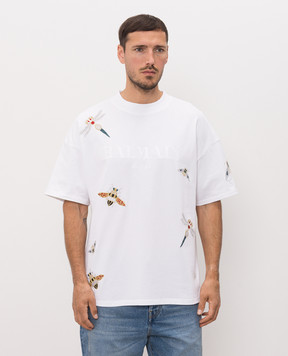 Balmain White T-shirt with Insect embroidery HH1EG230GF69