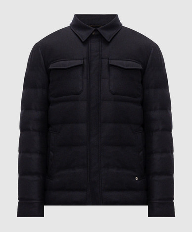 Blue wool and cashmere down quilted jacket