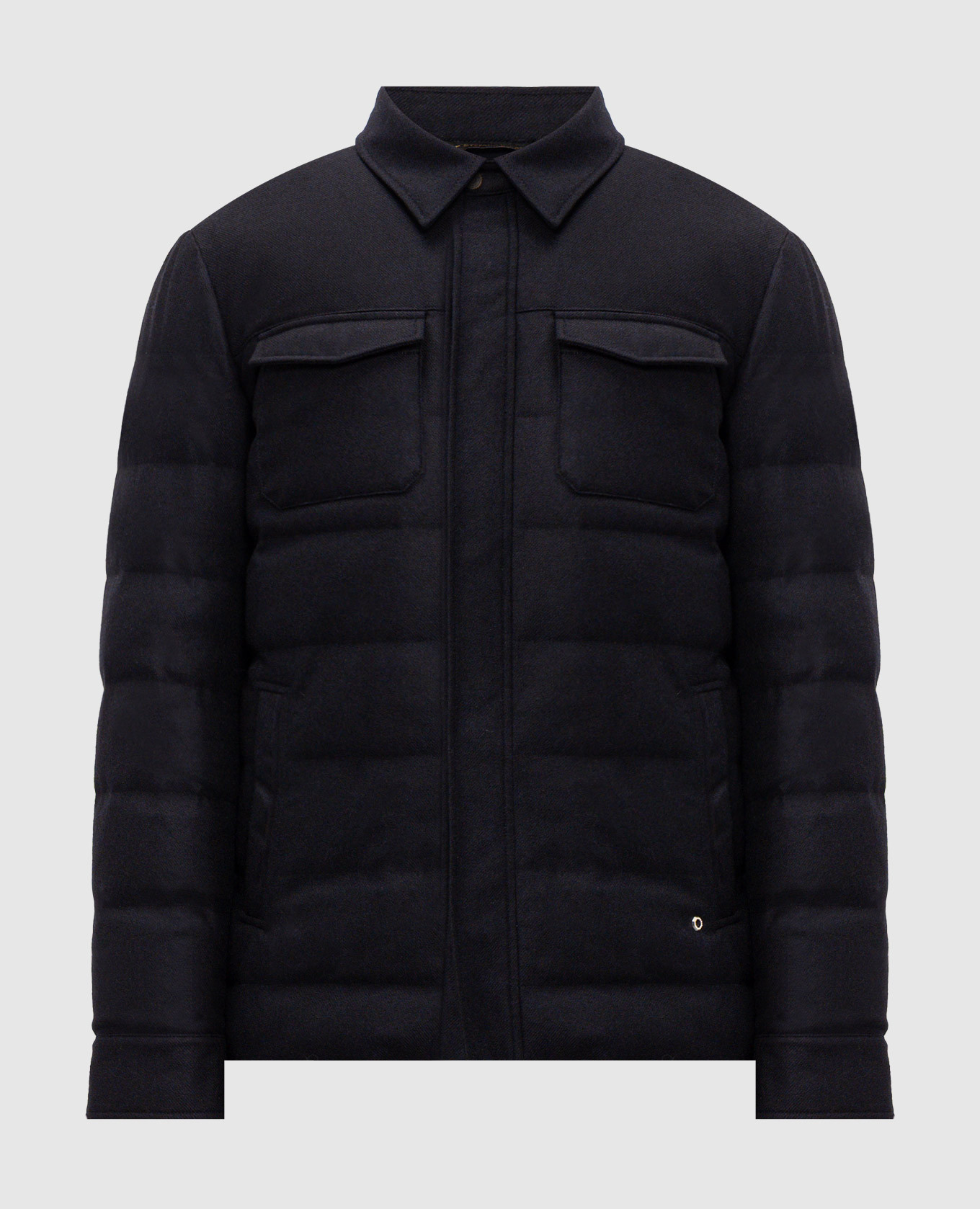 Blue wool and cashmere down quilted jacket