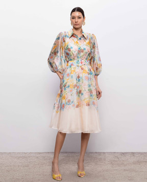 Nissa Beige shirt dress with floral print RC16282