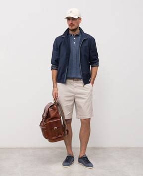 Brunello Cucinelli Blue polo with linen M2L707815