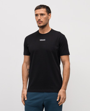 Versace Black T-shirt with embroidered logo 10139441A16455