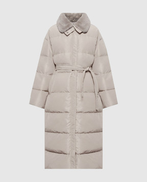 Be Florence Beige elongated down jacket with mink collar BE2642