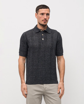 Brunello Cucinelli Grey polo shirt with linen in woven pattern M2L707815