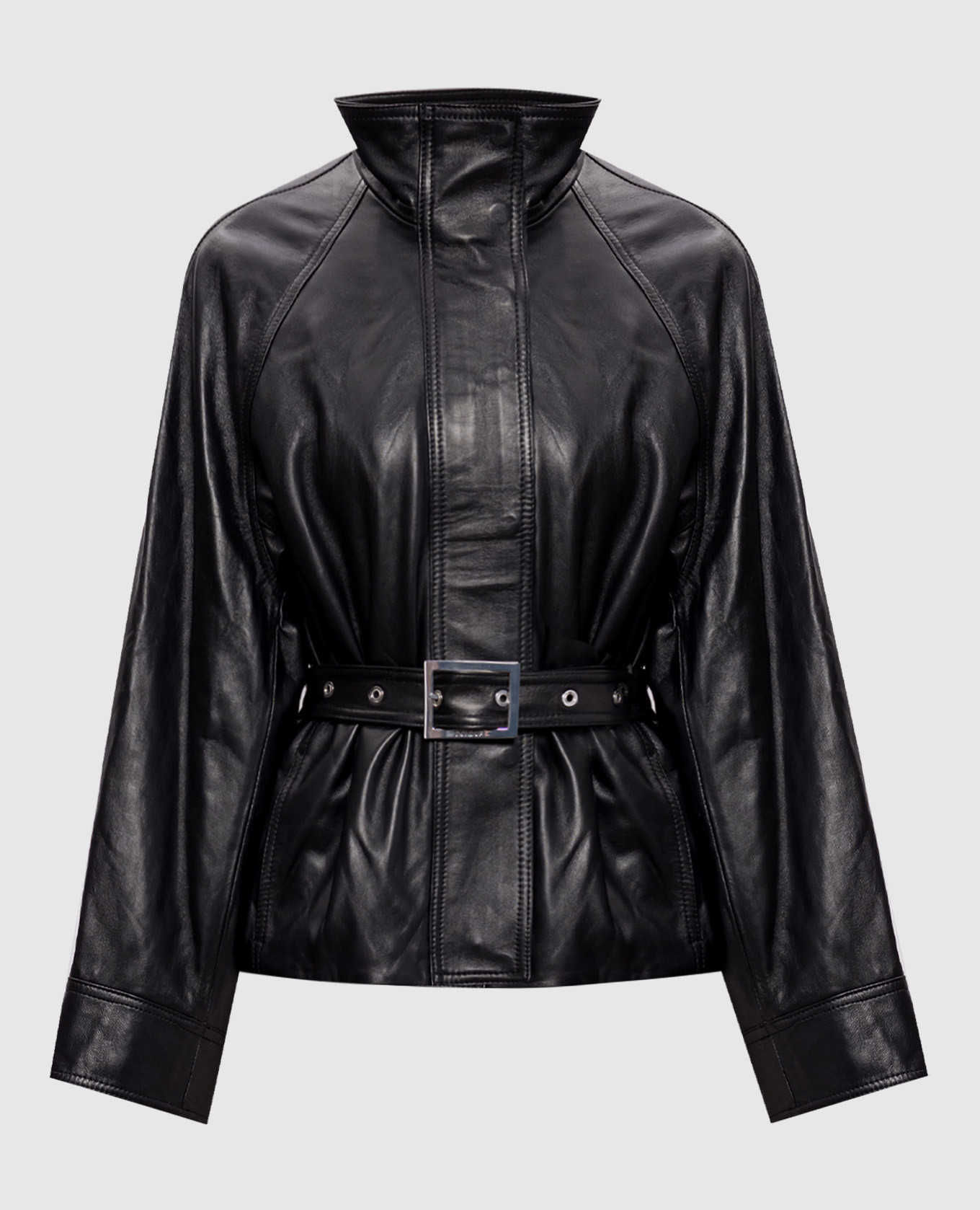 

Black leather jacket with belt Dondup