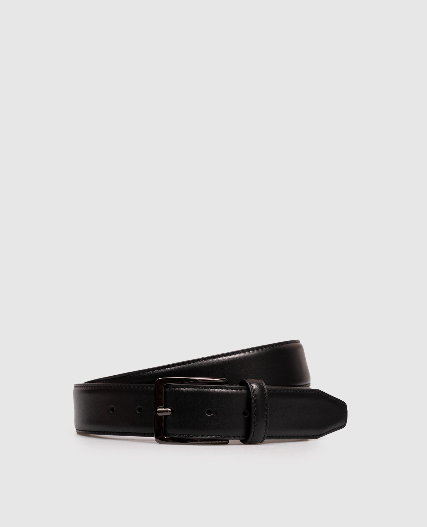 Black leather belt with logo engraving