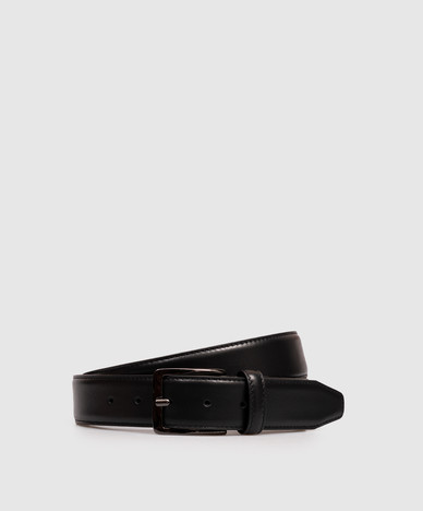 Black leather belt with logo engraving