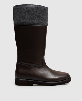 Brunello Cucinelli Children's brown leather boots with a monil chain BZOLCZG435