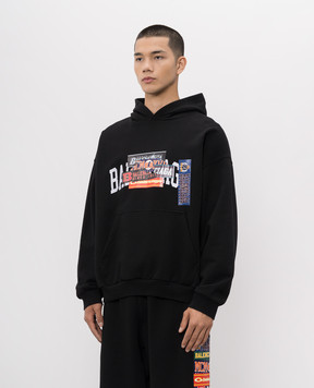 Balenciaga Black Hoody Bumper Stickers 871956TUVS8